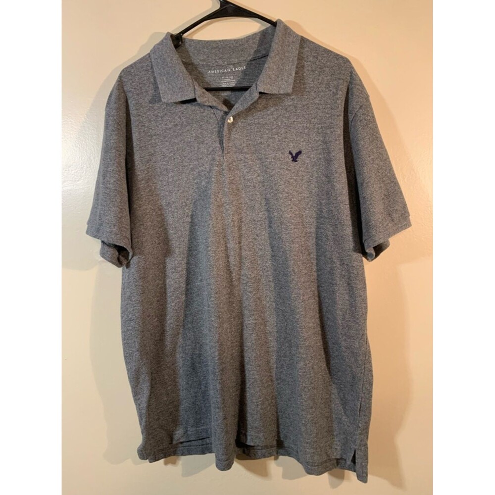 American Eagle Gray Short-Sleeve Polo with Navy Logo xl